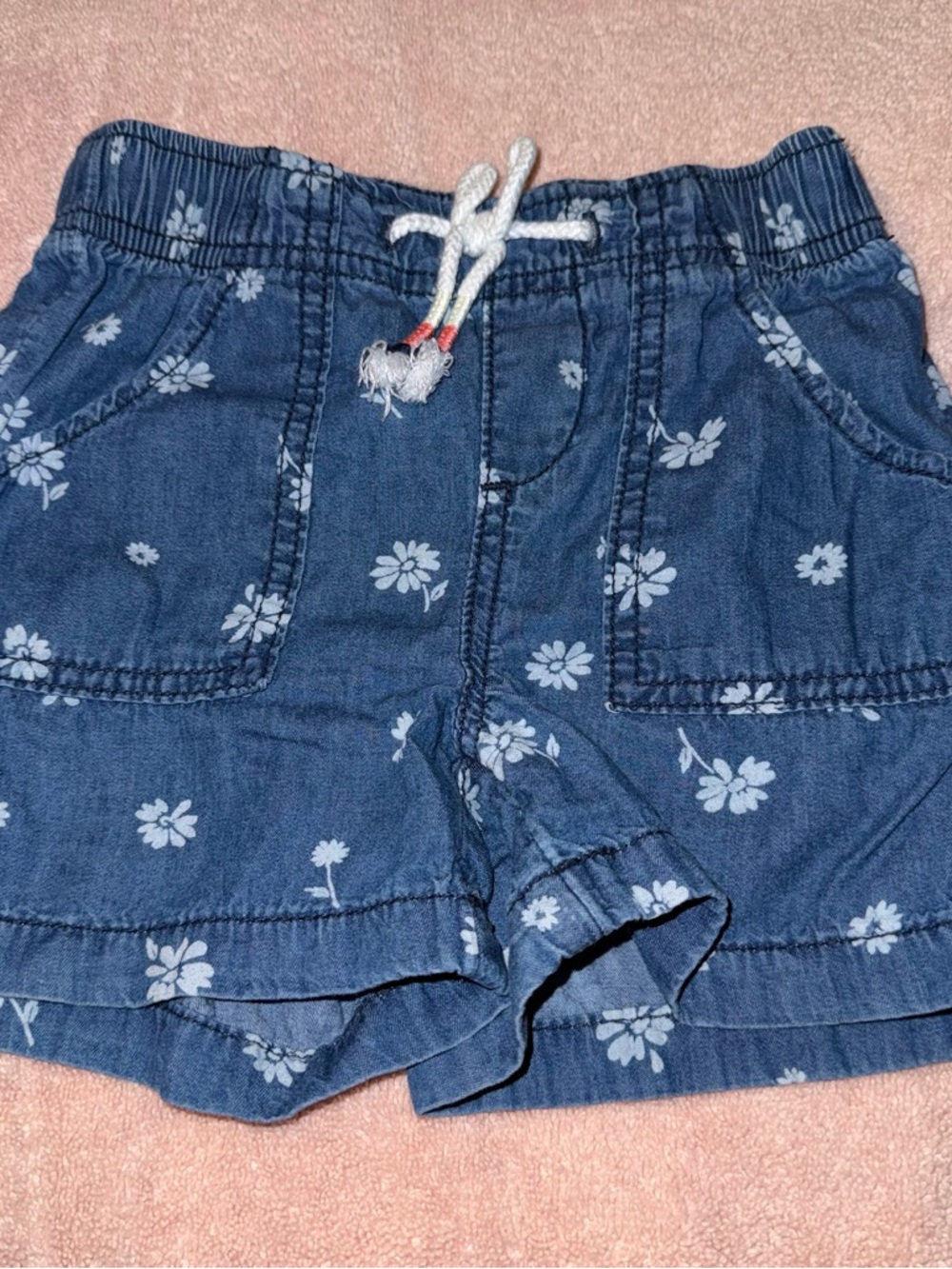 Member’s Mark Girls Size 4 5 Woven Shorts Denim Floral Drawstring